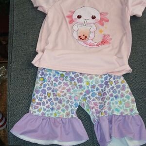 Pink Axolotl Kids Short Set